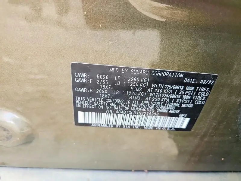 2022 SUBARU OUTBACK ONYX EDITION XT  