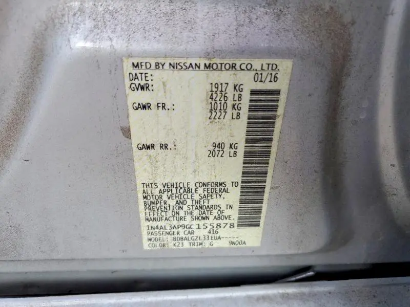 2016 NISSAN ALTIMA 2.5 S  