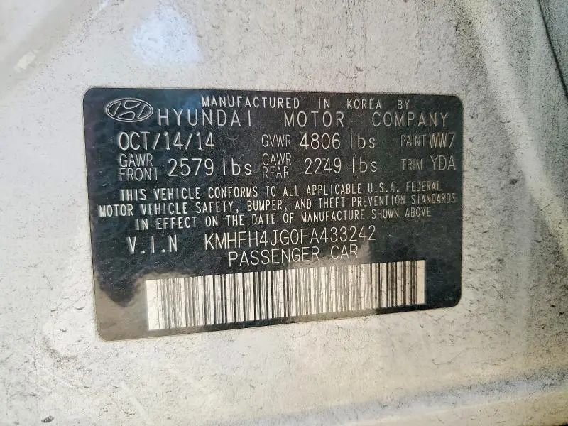 2015 HYUNDAI AZERA LIMITED  