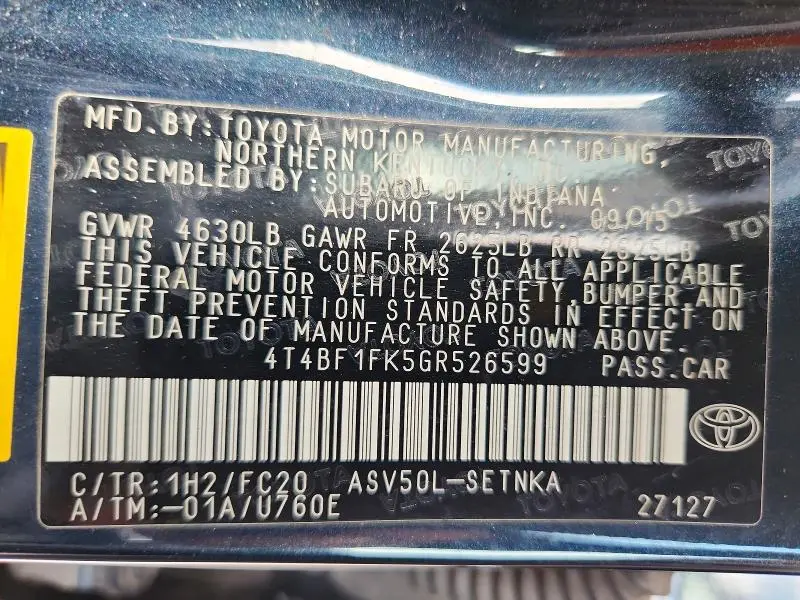 2016 TOYOTA CAMRY LE  