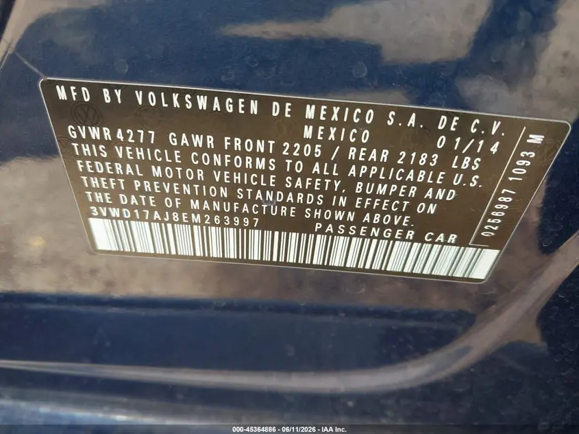 2014 VOLKSWAGEN JETTA 1.8T SE