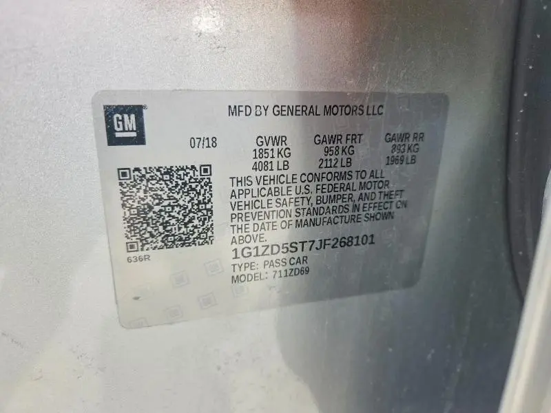 2018 CHEVROLET MALIBU LT  