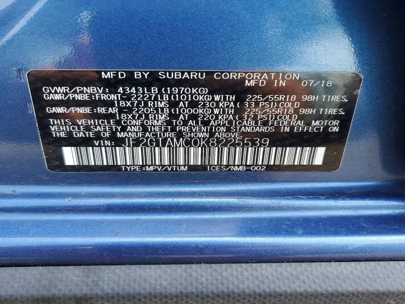 2019 SUBARU CROSSTREK LIMITED  