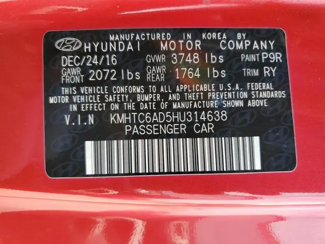 2017 HYUNDAI VELOSTER   