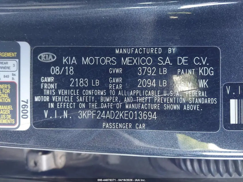 2019 KIA FORTE FE