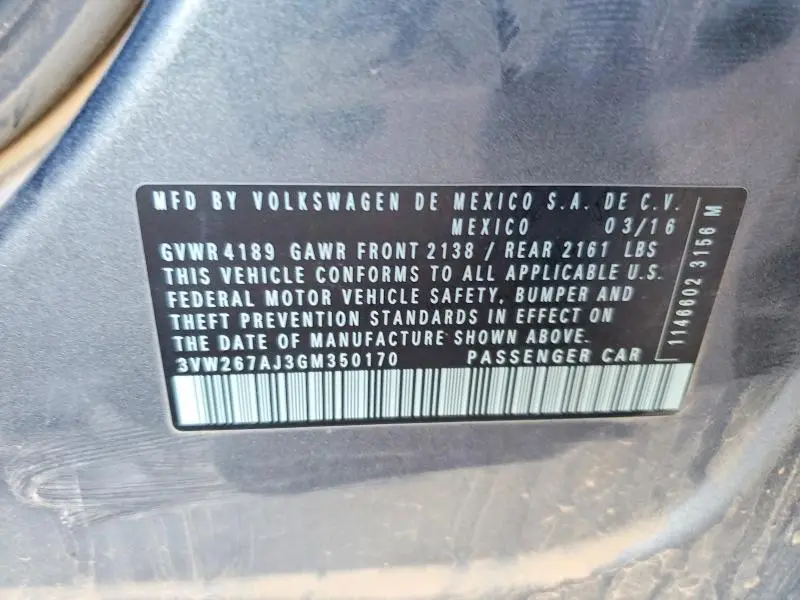 2016 VOLKSWAGEN JETTA S  