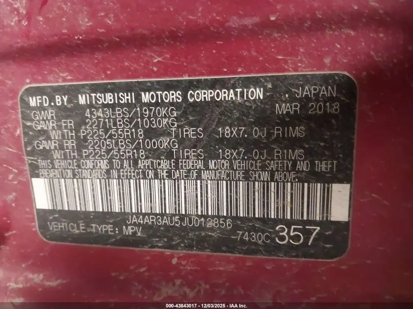 2018 MITSUBISHI OUTLANDER SPORT 2.0 LE