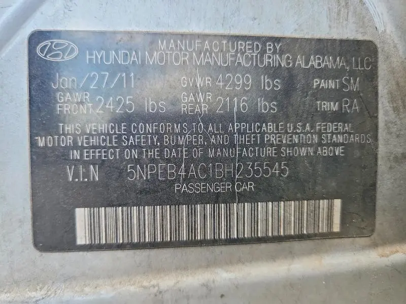 2011 HYUNDAI SONATA GLS  