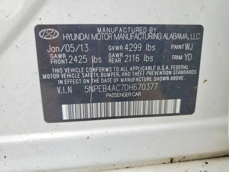 2013 HYUNDAI SONATA GLS  