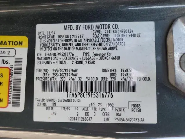 2015 FORD MUSTANG GT  