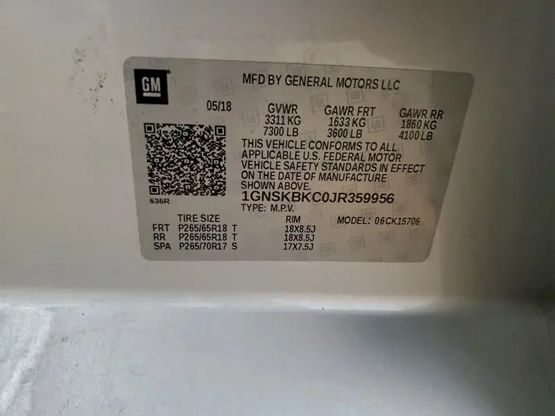 2018 CHEVROLET TAHOE K1500 LT  