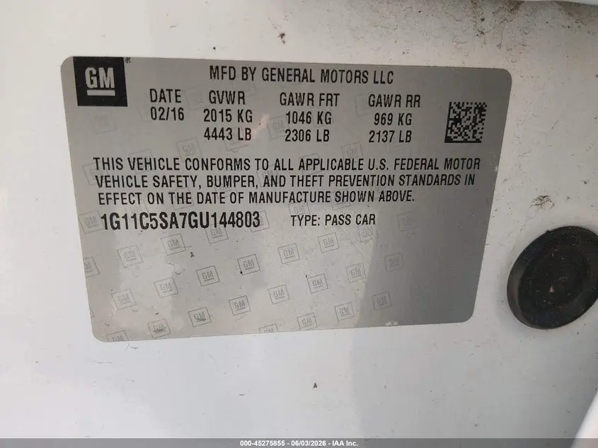 2016 CHEVROLET MALIBU LIMITED LT