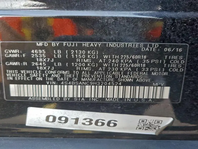 2017 SUBARU OUTBACK 2.5I LIMITED  