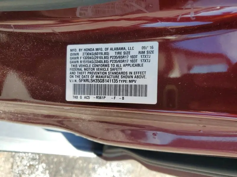 2016 HONDA ODYSSEY SE  