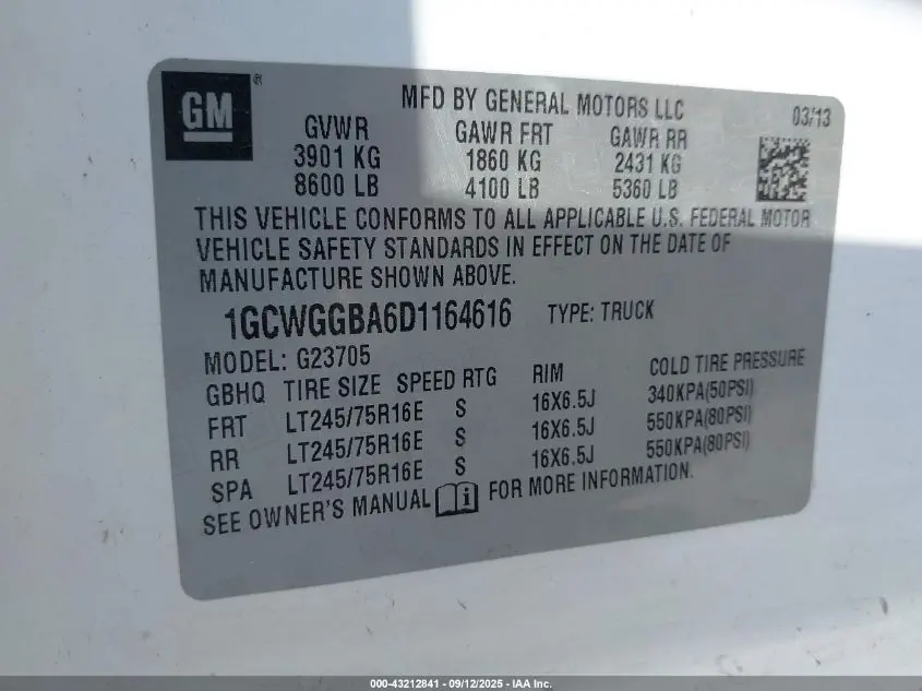 2013 CHEVROLET EXPRESS 2500 WORK VAN