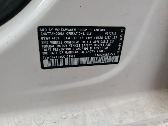 2012 VOLKSWAGEN PASSAT SEL  