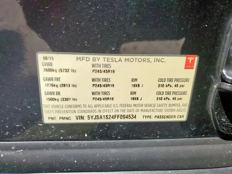 2015 TESLA MODEL S 70D  