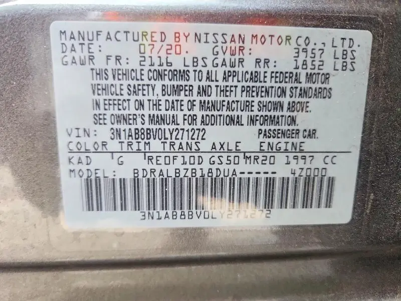 2020 NISSAN SENTRA S  