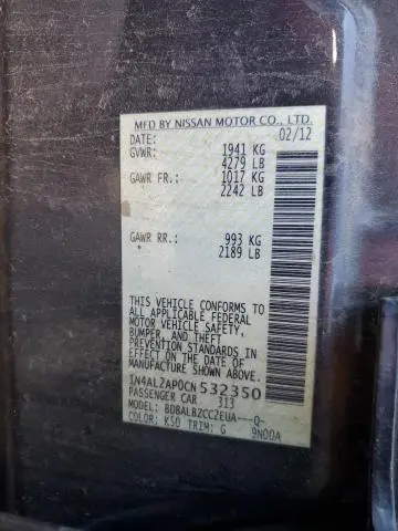 2012 NISSAN ALTIMA BASE  