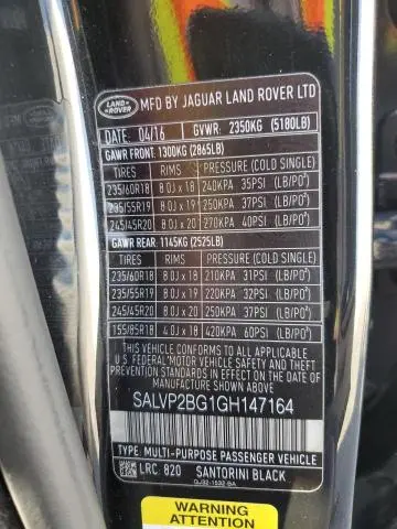 2016 LAND ROVER RANGE ROVER EVOQUE SE  