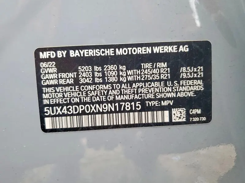 2022 BMW X3 SDRIVE30I  