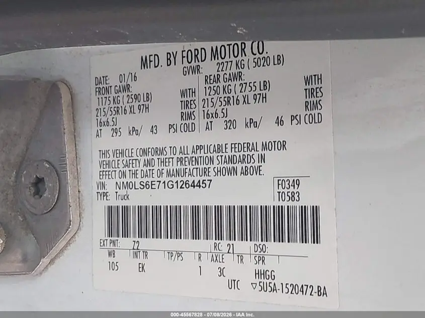 2016 FORD TRANSIT CONNECT XL