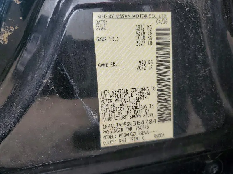 2016 NISSAN ALTIMA 2.5 S  