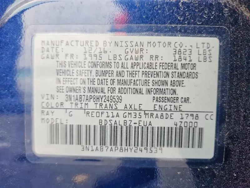 2017 NISSAN SENTRA S  