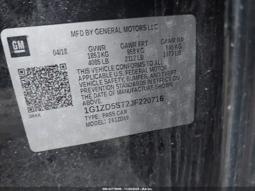 2018 CHEVROLET MALIBU LT