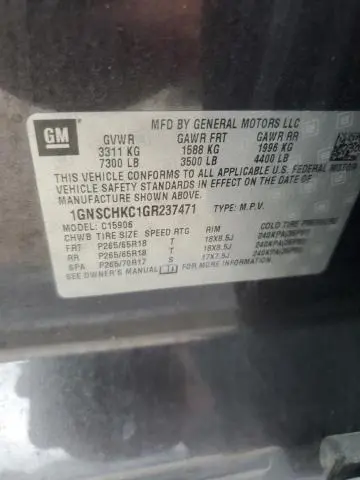 2016 CHEVROLET SUBURBAN C1500 LT  