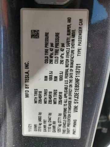 2022 TESLA MODEL 3 