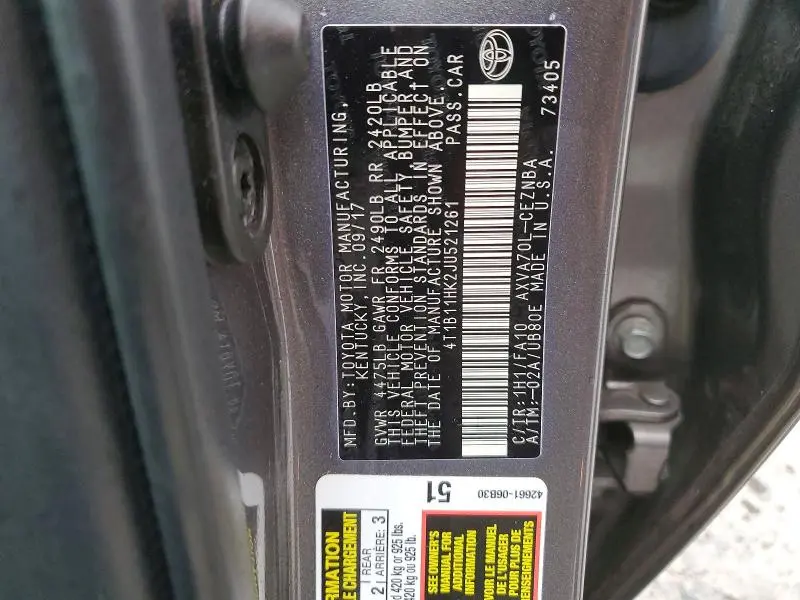 2018 TOYOTA CAMRY LE  