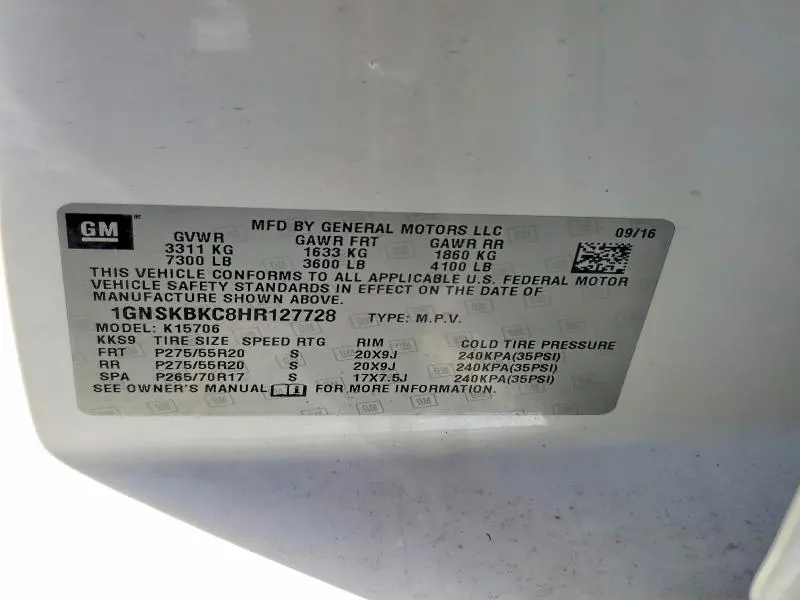 2017 CHEVROLET TAHOE K1500 LT  