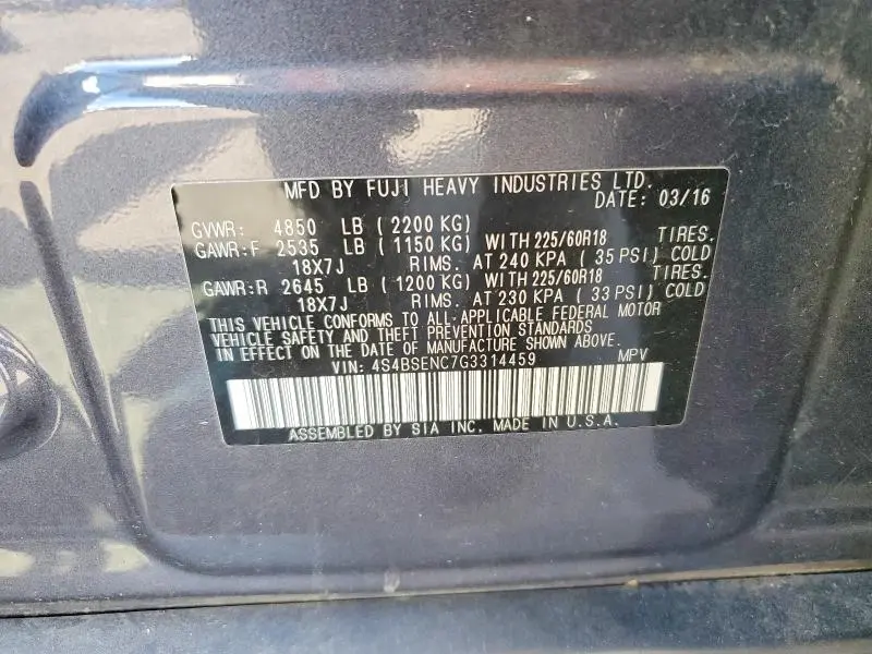 2016 SUBARU OUTBACK 3.6R LIMITED  