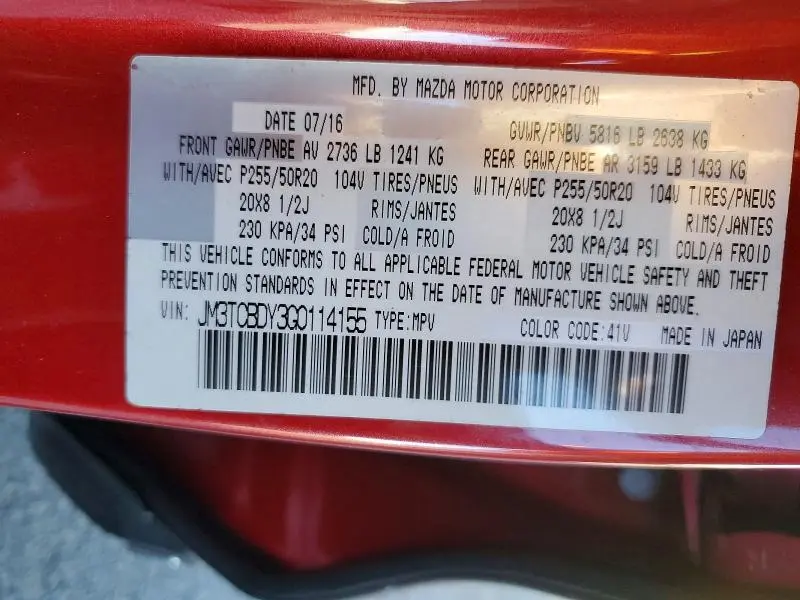 2016 MAZDA CX-9 GRAND TOURING  