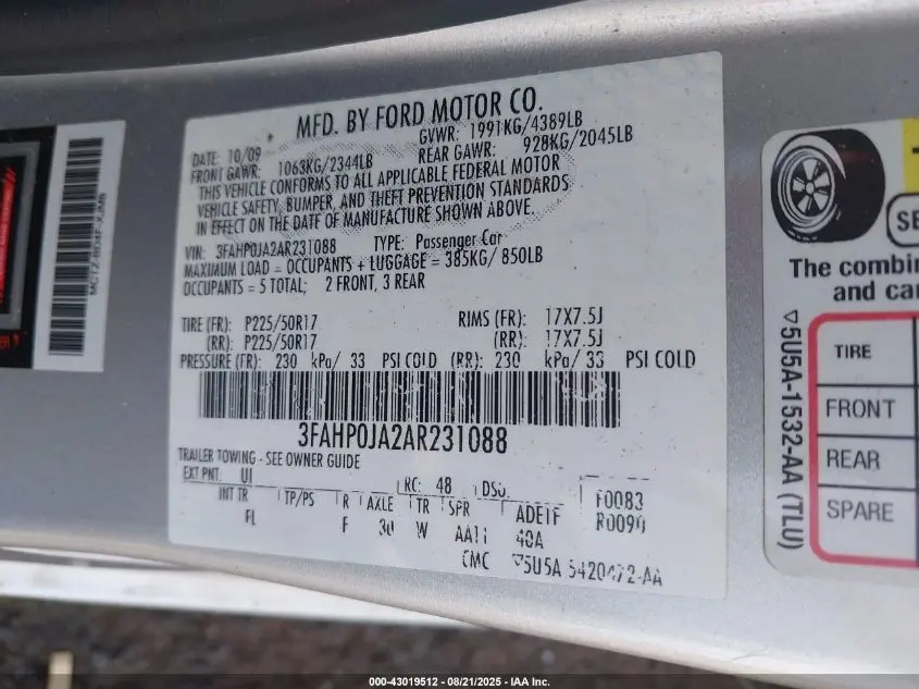 2010 FORD FUSION SEL