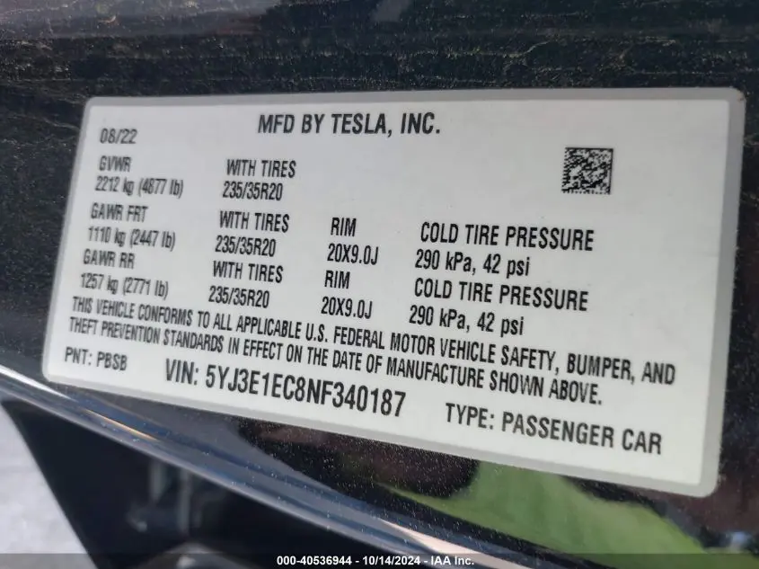 2022 TESLA MODEL 3 PERFORMANCE DUAL MOTOR ALL-WHEEL DRIVE