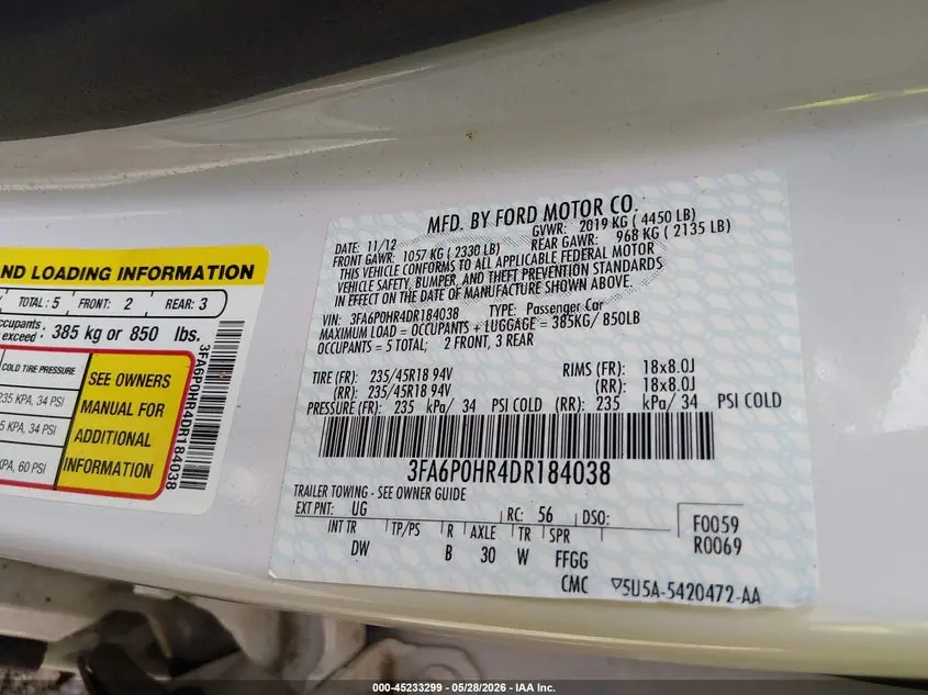 2013 FORD FUSION SE