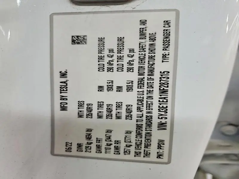 2022 TESLA MODEL 3   