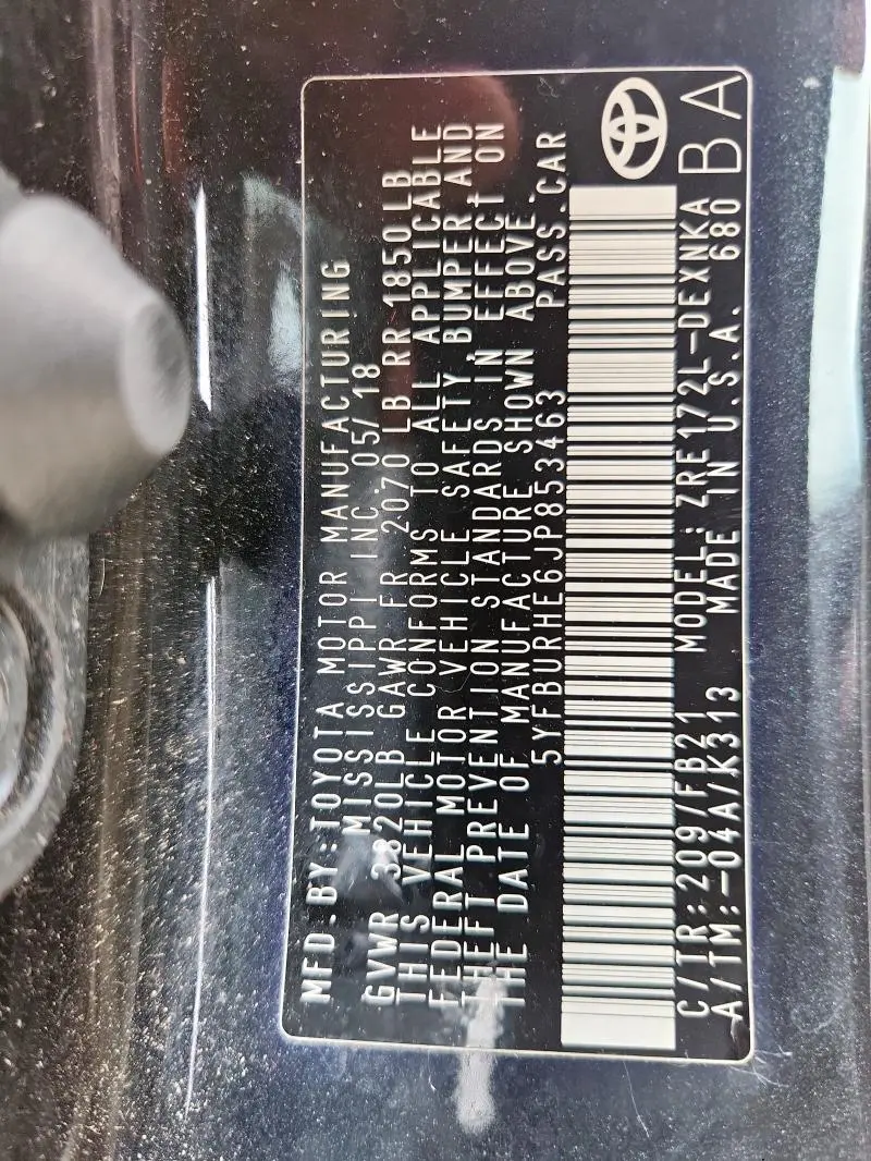 2018 TOYOTA COROLLA L  