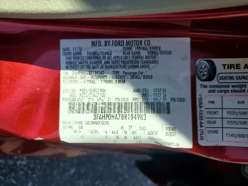 2011 FORD FUSION SEL   