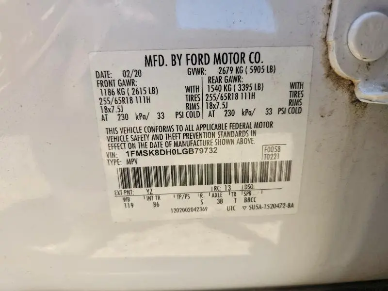 2020 FORD EXPLORER XLT  
