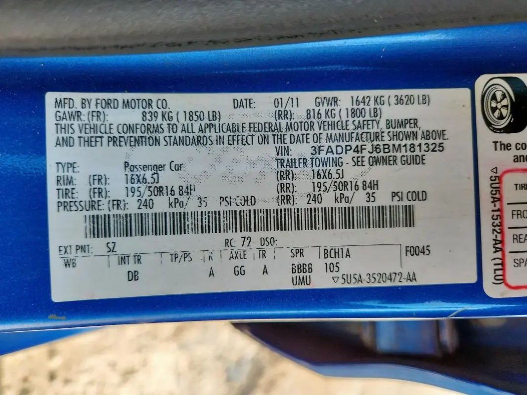 2011 FORD FIESTA SES  