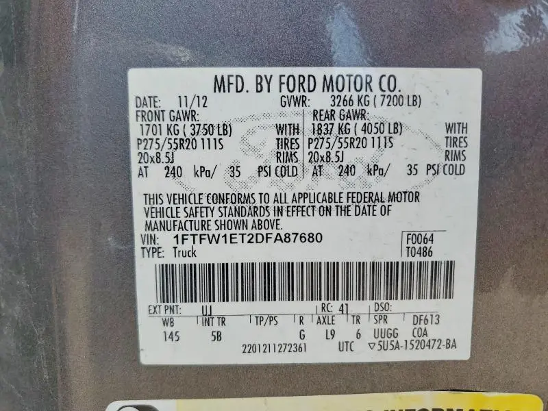 2013 FORD F150 SUPERCREW  