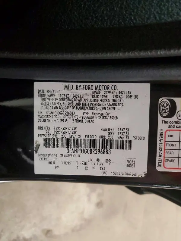 2011 FORD FUSION SEL  