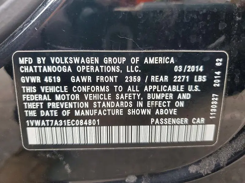 2014 VOLKSWAGEN PASSAT S  