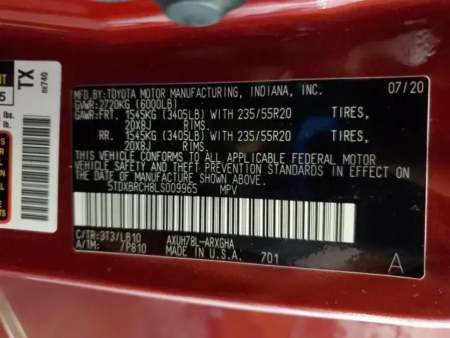 2020 TOYOTA HIGHLANDER HYBRID LIMITED  