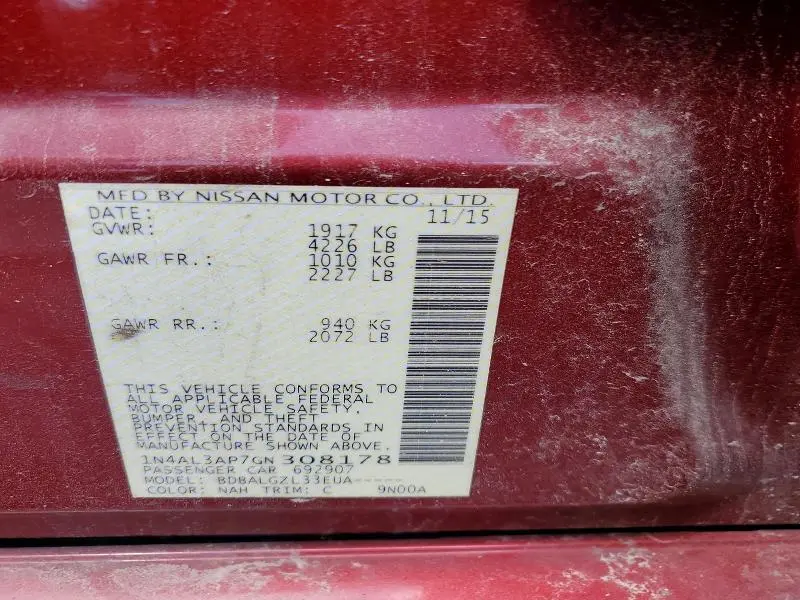 2016 NISSAN ALTIMA 2.5 S  
