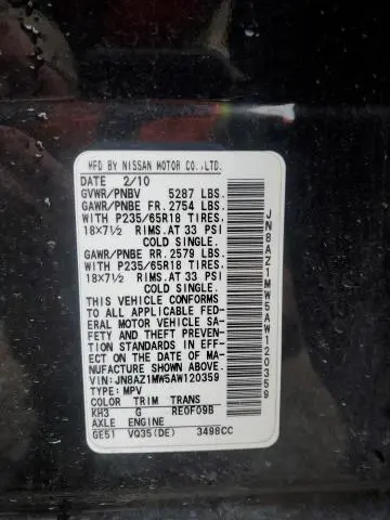 2010 NISSAN MURANO S  