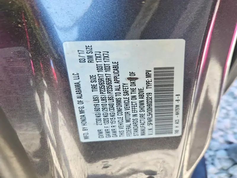 2017 HONDA ODYSSEY SE  